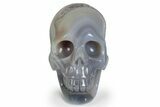 Polished Banded Agate Skull with Quartz Crystal Pocket #237025-2